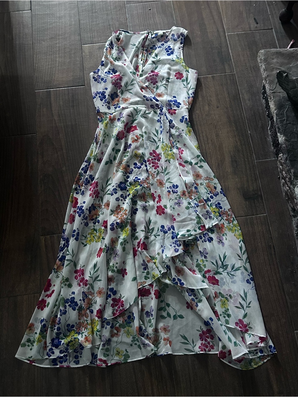 Calvin Klein White Floral Wrap Midi Dress